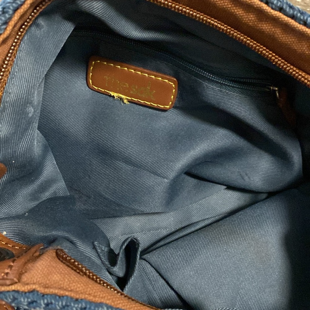 The Sak Indio Purse Crochet Leather Strap Hobo Shoulder Bag Cream & Blue - Picture 4 of 4
